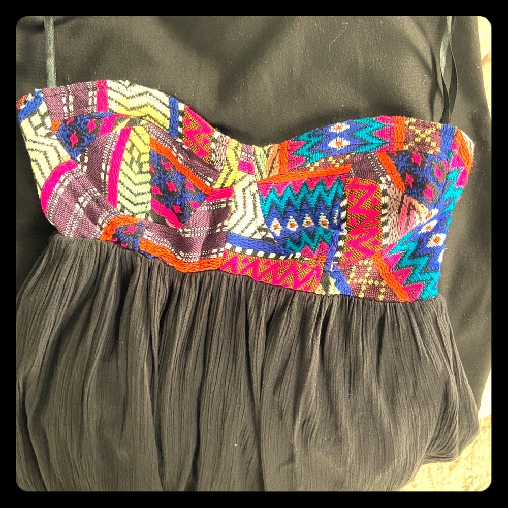 Embroidered strapless high-low dress